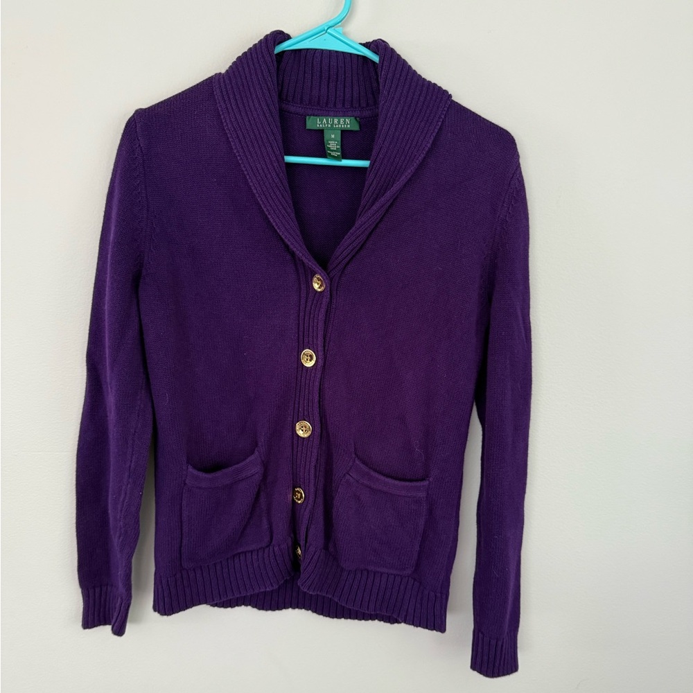 Vintage Ralph Lauren purple knit cardigan sweater medium